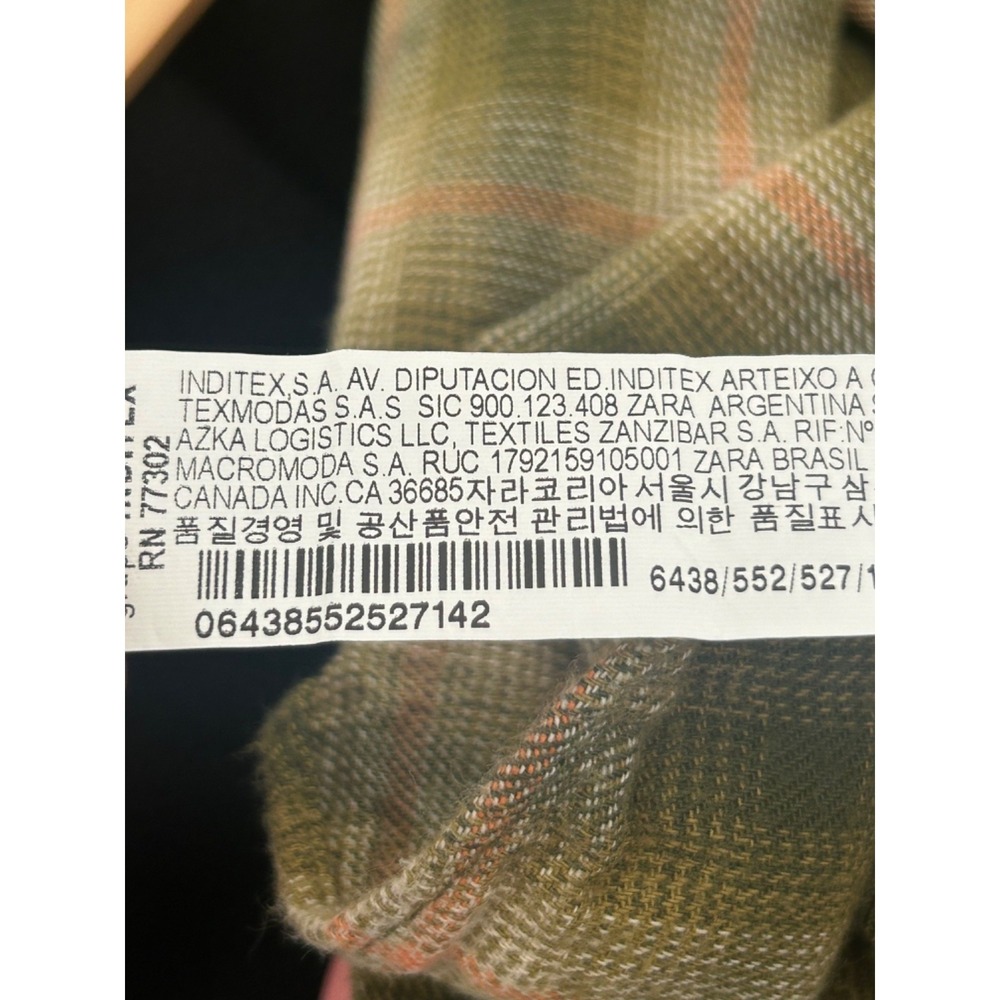 Zara Plaid Shirt Dress Size 13 Green Pink Ecru Tie Waist Detail Button Front - Picture 9 of 13